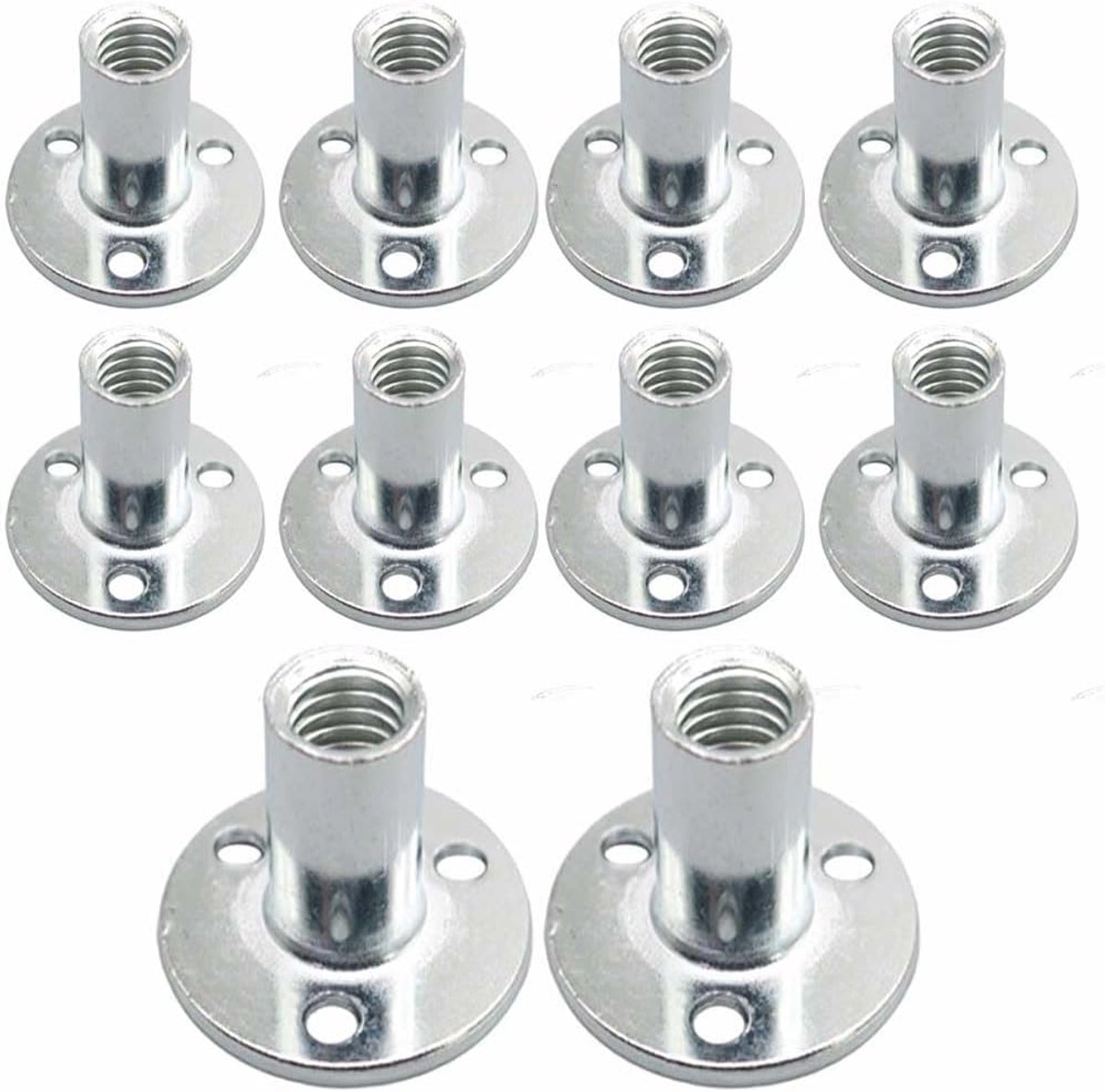 Brad Gat Tee Moer 10Pcs Koolstofstaal T-Moeren Schroef-in Flens Insert Vrouwelijke Draad Hardware Voor Meubels Houtbewerking