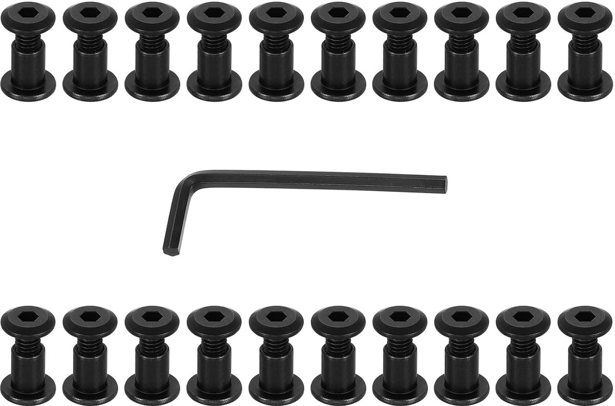 M6 x 12 mm mannelijke zeskant Chicago schroeven 20 stuks koolstofstaal metrische zeskant aandrijving steekkop schroefpalen voor plakboek meubels zwart (vrouwelijk 8x10mm)