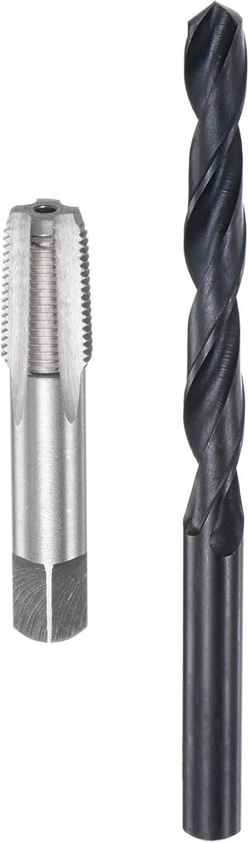 Schroefdraadboor en boorset, 1/8-27 NPT schroefdraadboor en 21/64 inch zwart oxide spiraalboor, rechte groef draadsnijgereedschap, reparatieset