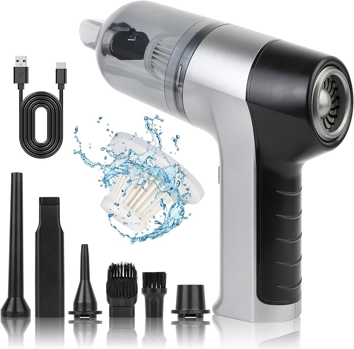 Mini-handstofzuiger, draadloos, hoog vermogen, 6 kPA ~ 12 kPa, 4-in-1, sterke elektrische draagbare kleine stofzuiger voor auto, thuisreiniging, desktop toetsenbord