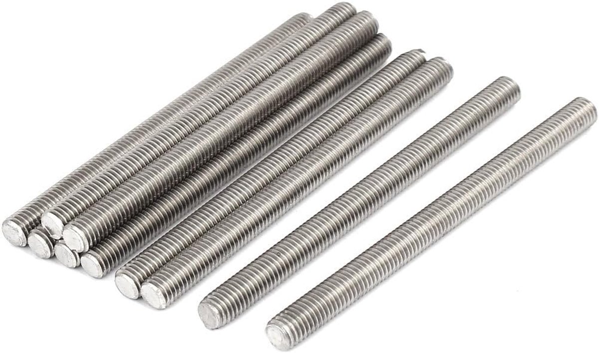 sourcing map 10 stuks. 304 roestvrij stalen volledige schroefdraadstang hardware M8 x 110 mm 1,25 mm schroefdraad de