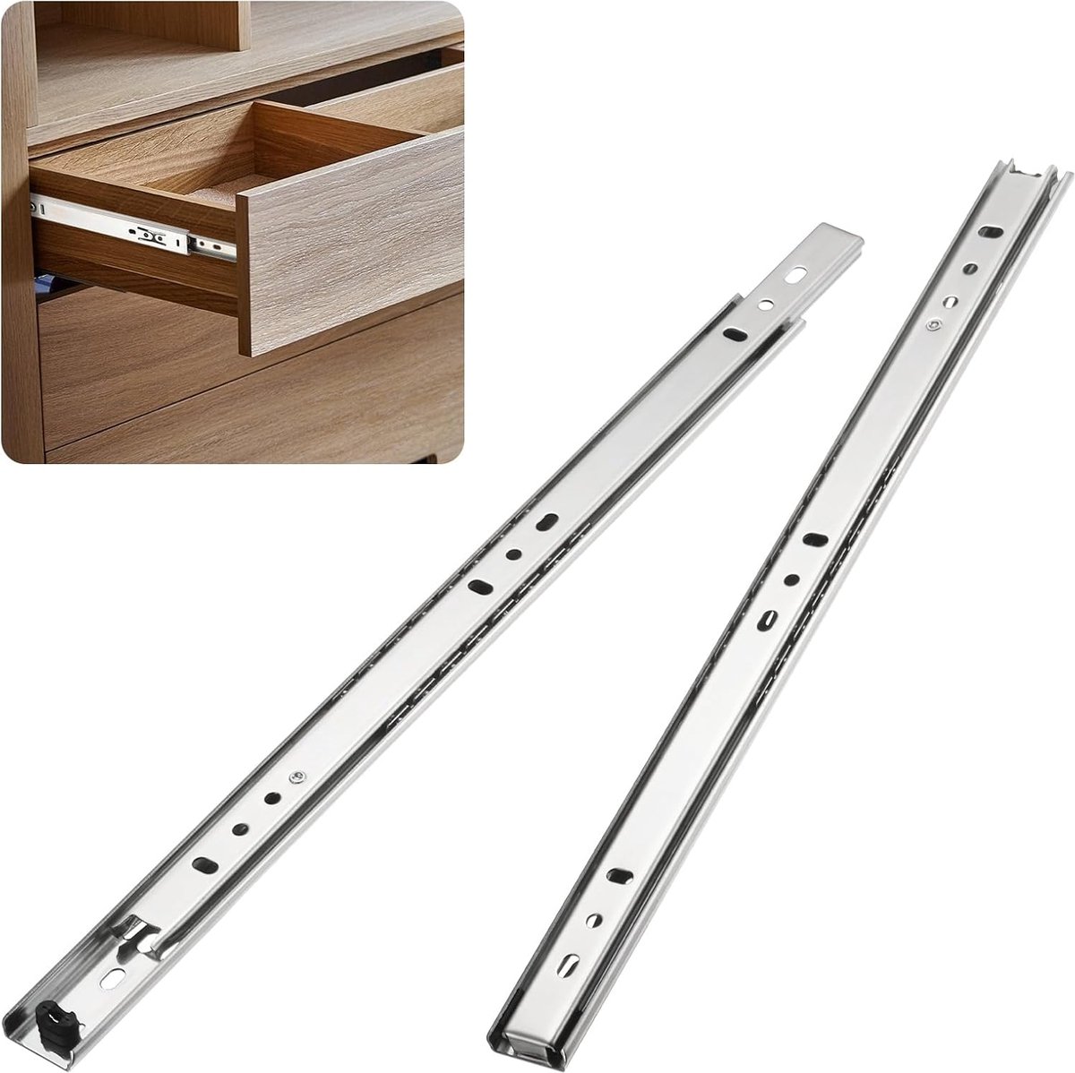 Ladegeleiders, 350 mm volledig uittrekbare kogellagerschuiven voor meubels/kasten, koudgewalste stalen 2-voudige kastrails 55 lbs capaciteit [zilver]