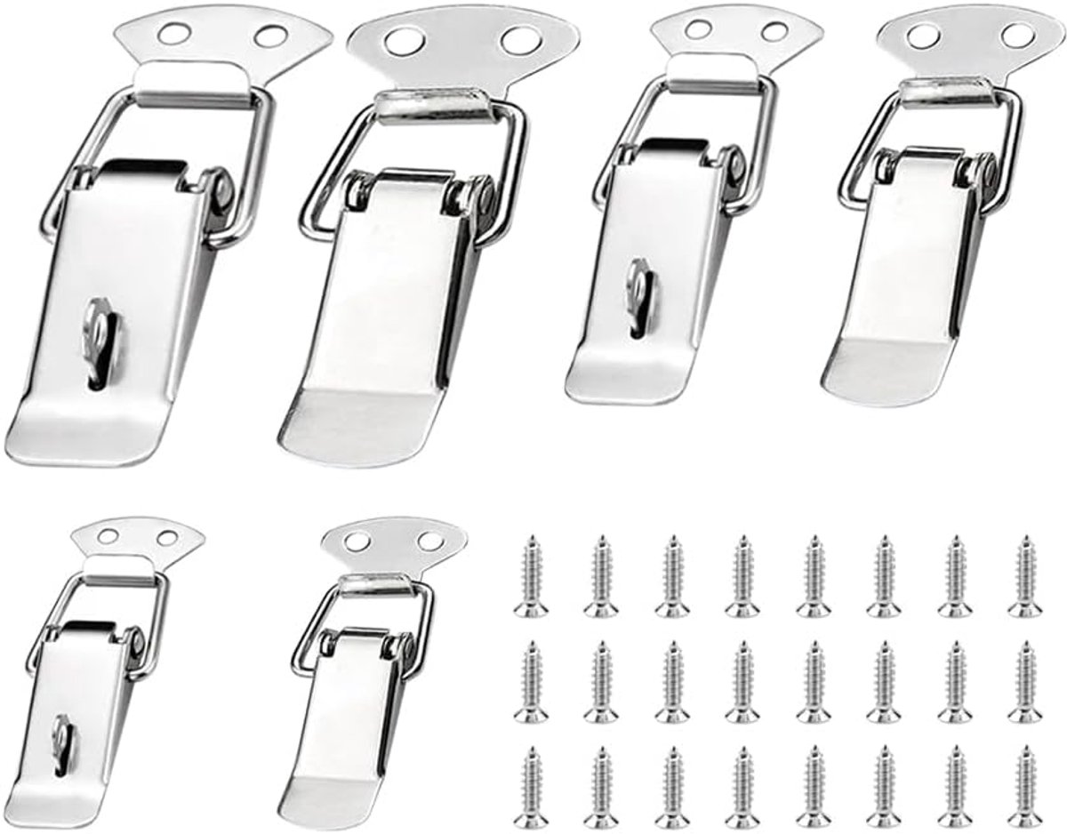 6 Sets Veerbelaste Toggle Vanggrendel met en zonder Slotgat, Hasp Toggle Klemclips in 3 Maten, Eendgefactureerde Gespen voor Kastlade Case Box Toolbox, met 24 M4x16 Schroeven
