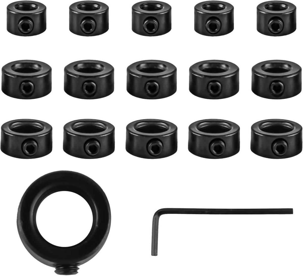 15 stuks 6 mm 8 mm 10 mm, diepe stopringen set, vergrendelingsringen, boordiepte beperker set, diepe stop voor het boren van houtverwerking, golfbeveiligingsring, met 1 zeshoeksleutel