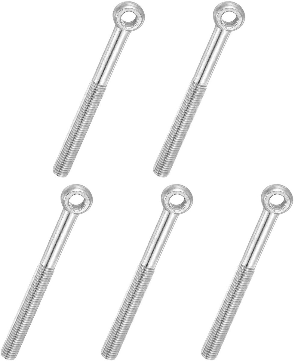 Oogbouten M10 x 90 mm hefoogbout voor schouderzwaaien, visschroef van roestvrij staal 304, metrische schroefdraad met halve vertanding, schuifgat, zilverkleurig