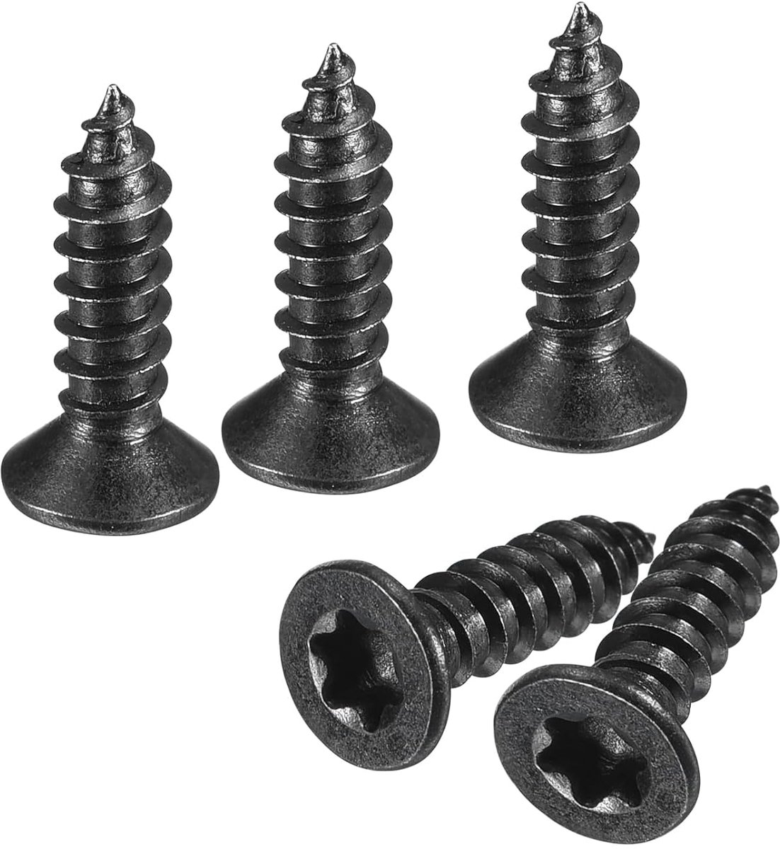 # 6 x 1/2 inch platte kop Torx/ster houtschroeven, 100 stuks 304 roestvrij staal, volledige schroefdraad, zwarte coating, zelfsnijdend, geschikt voor T10 bit voor hout, zacht metaal