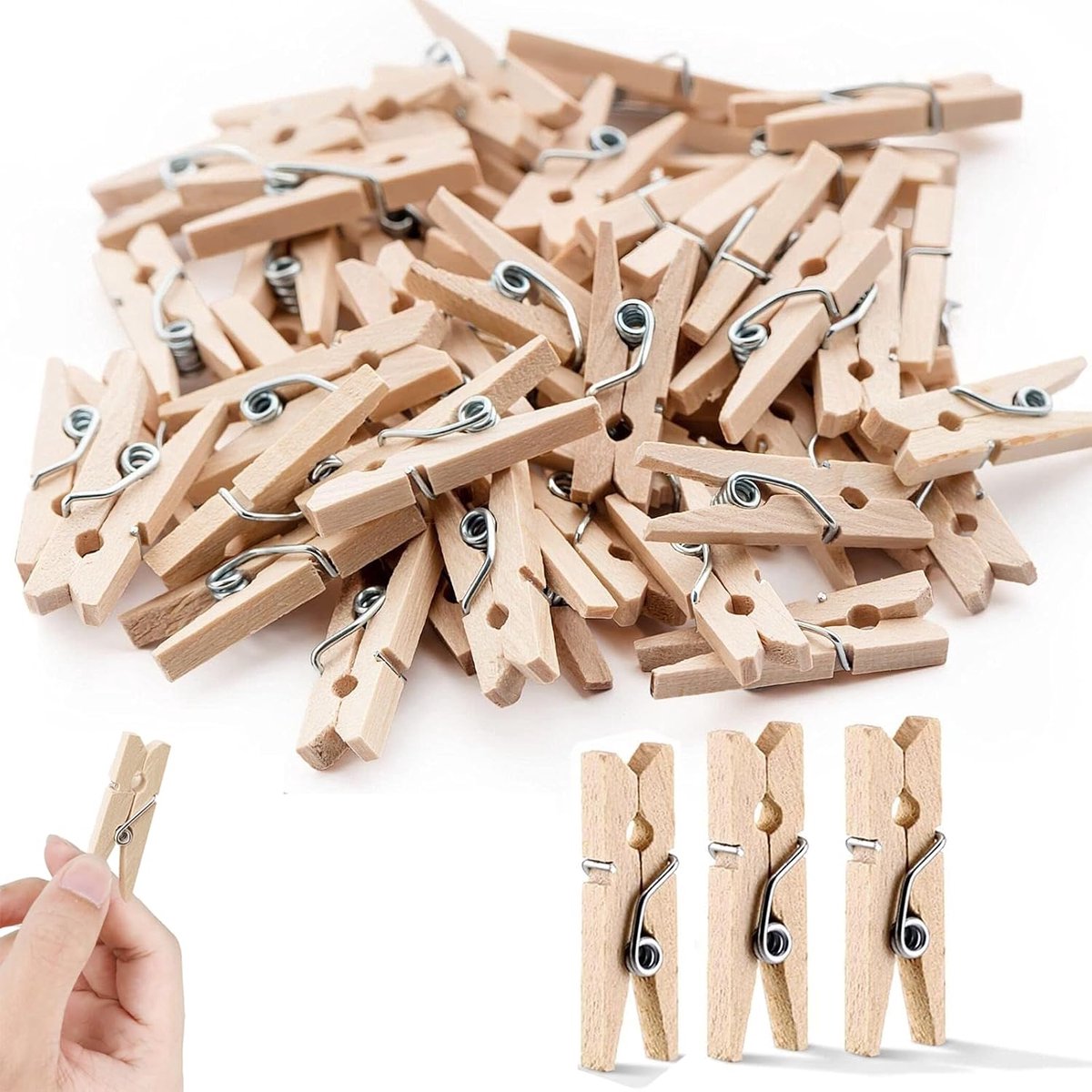 Wasknijpers 25 mm 35 mm 45 mm natuurlijke houten foto display clips - kleine houten wasknijpers voor kunst en ambachten, bruiloften en evenementen, fotomuur thuis