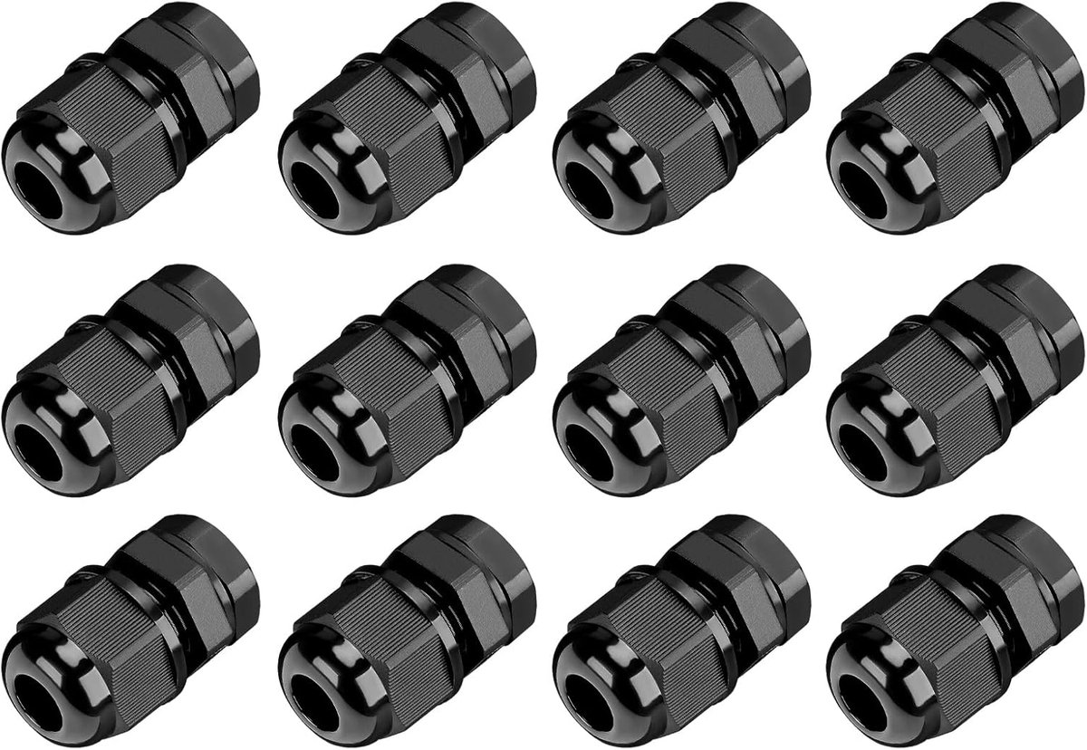 1/4 NPT zwarte kabelschroefverbinding, 12 stuks IP69 instelbare 4-8 mm/0,16-0,31 inch aansluitdoos, connector, nylon schroefverbindingen met sluitring, verbinding, zwarte kabelklemset voor elektrische