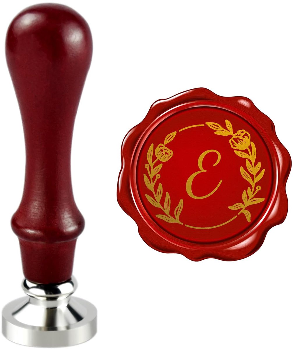 Zegelstempel, zilveren messing stempel 25 mm diameter, huwelijksuitnodiging, kaarten enveloppen, cadeauverpakking begin, kerst dank, alfabet letter E