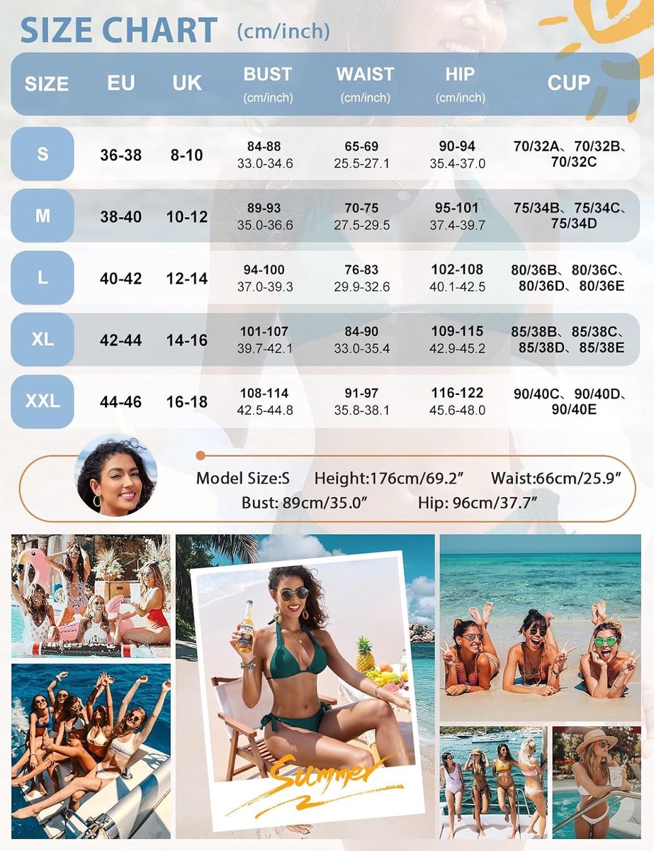 Tweedelig badpak voor dames, met curve, Braziliaanse bikiniset, gevoerd, beha houder, lage taille, verstelbaar, met trekkoord aan de zijkant voor strand en zwembad
