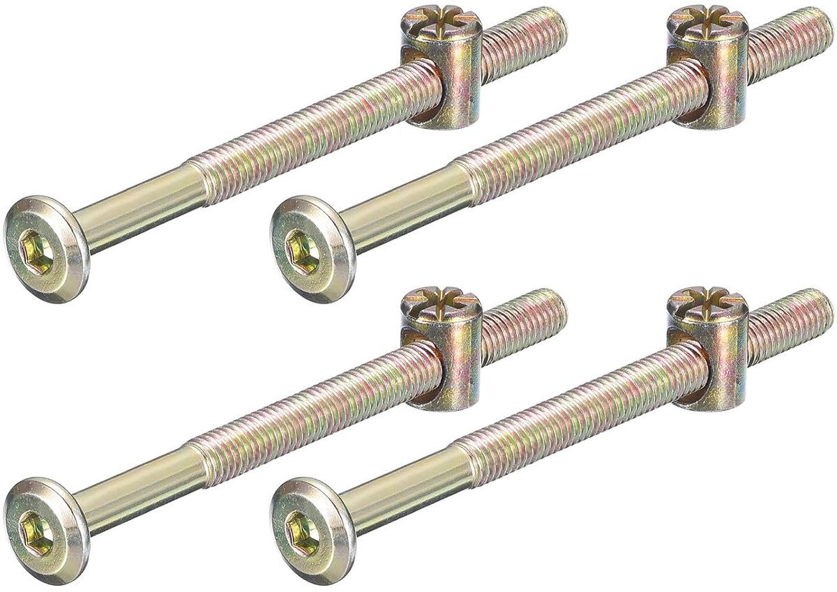 4 stuks zeskantschroeven, moeren van dopsleutels, M6 x 85 mm, meubelstopcontact voor bedden, vatschroeven, moeren met sleutel voor bedstoelen, kleur brons