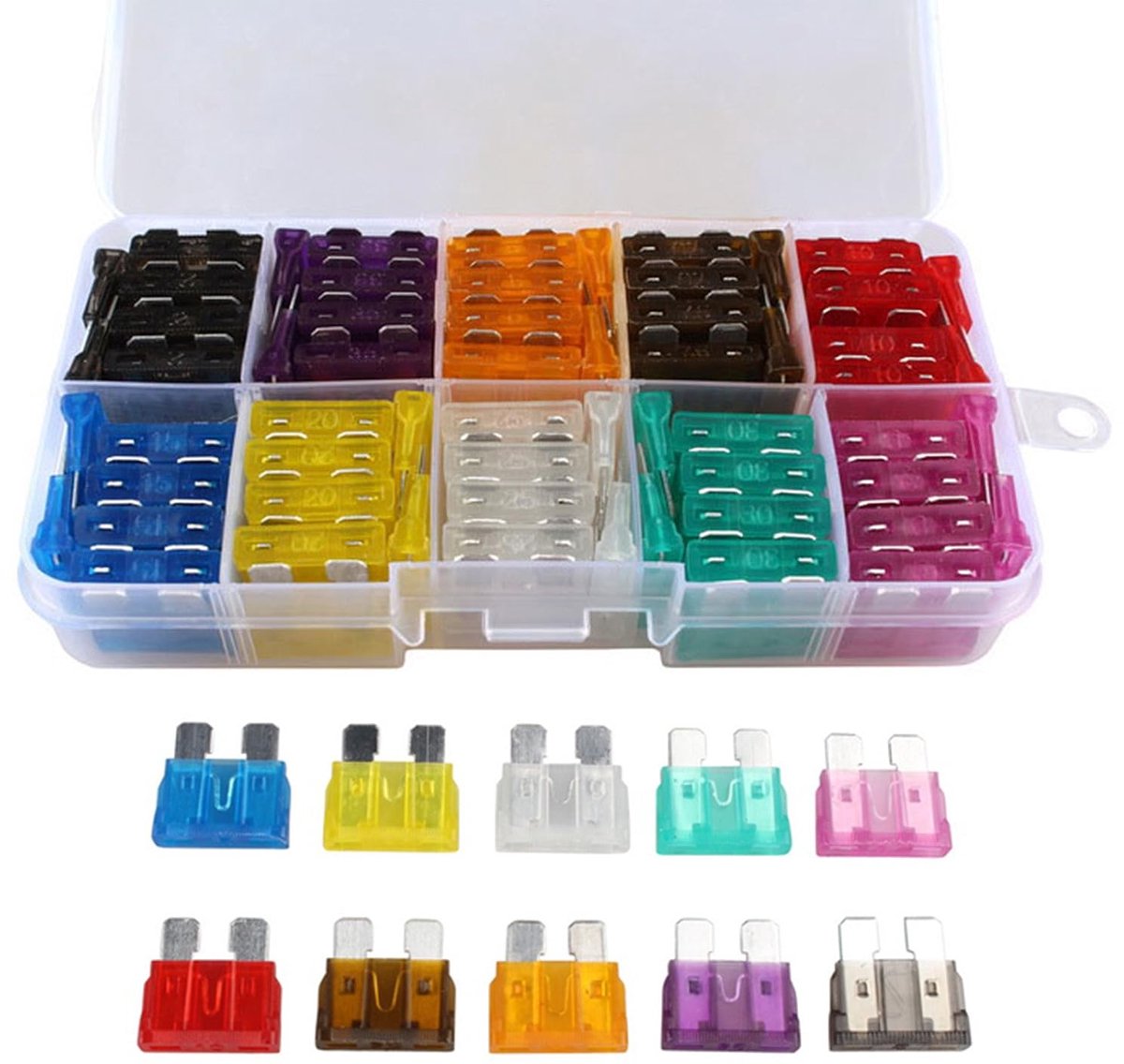 100 Stks Blade Zekering Kit Assortiment Auto Truck Motorfiets Zekeringen Boot Truck SUV Automotive Vervanging Zekeringen Kit 2A 3A 5A 7.5A 10A 15A 20A 25A 30A 35A