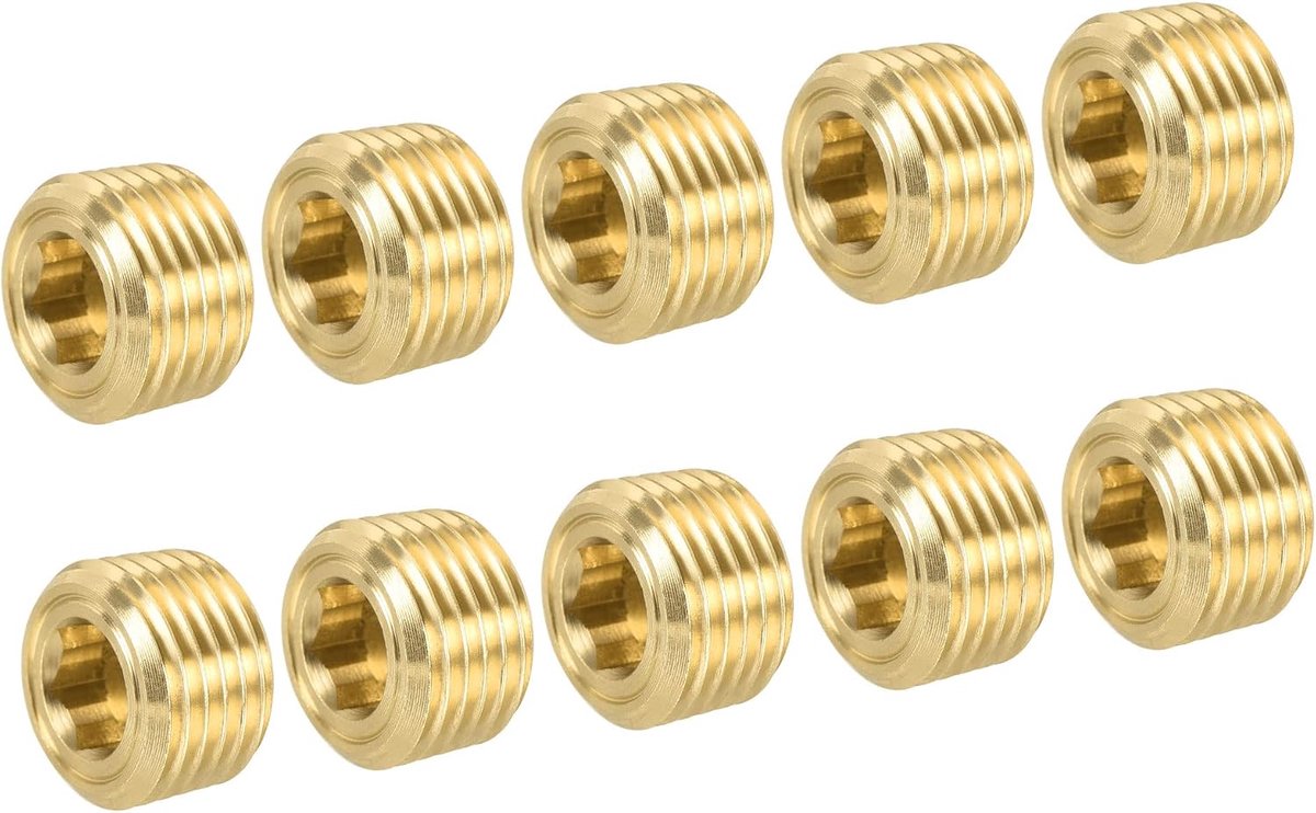 sourcing map 10 stuks messing buisstoppen 1/8" NPT buitendraad zeskant binnenkop steekverbinding voor water lucht brandstof buisleiding