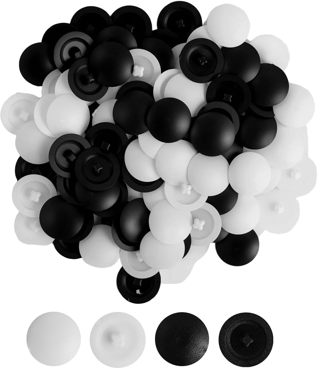 100 stuks schroefafdekkingen, kruiskopkopschroeven, kunststof schroeven, deksel, decoratieve afdekkingen, schroefdoppen, voor reparaties van meubels, zwart en wit, 12 mm