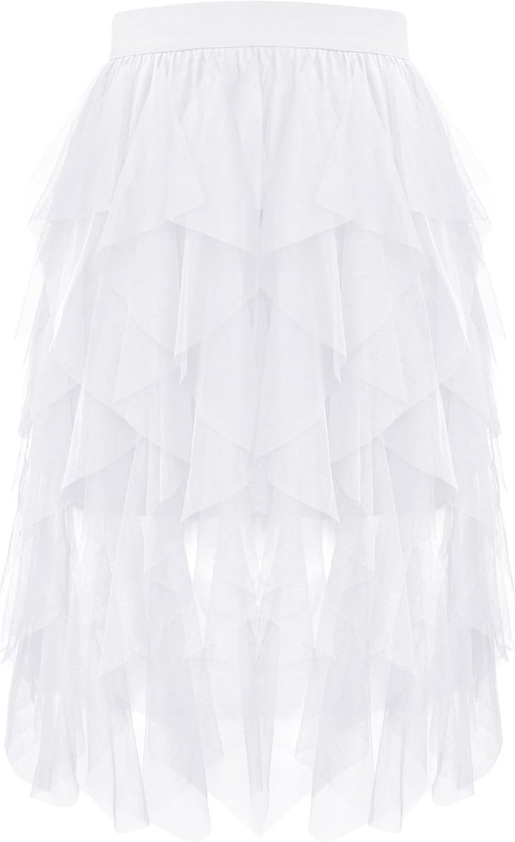Dames transparante tule rok lange golven asymmetrisch S-3XL