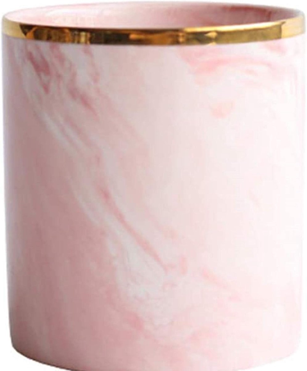 keramische pennenhouder, marmerlook, pennenkoker, borstelhouder, multifunctionele opbergdoos, cosmetica-organizer voor thuis, kantoor, keuken, roze, Small
