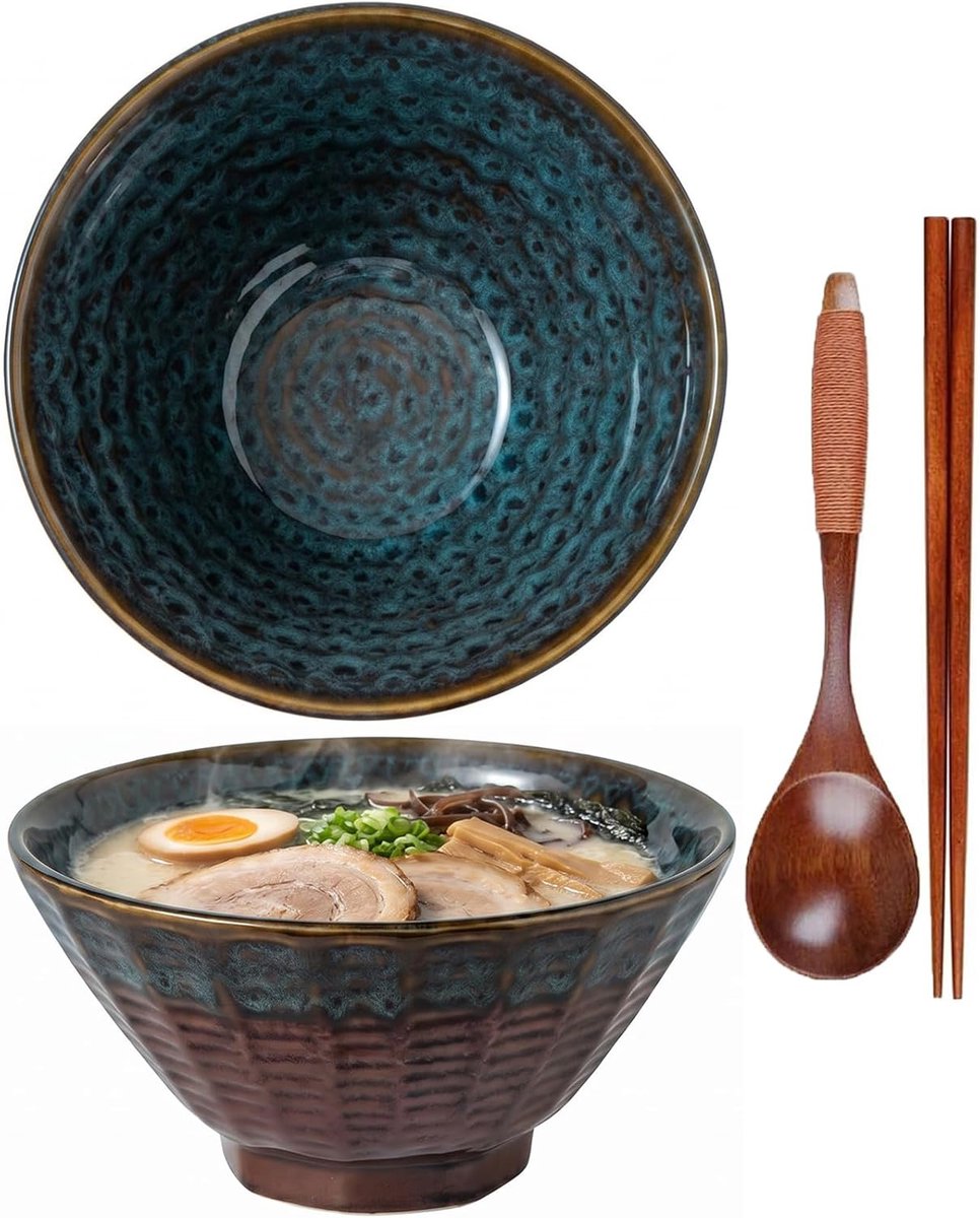 Bowl set, grote pastakom met lepel, eetstokjes, soepkommen 1200 ml, schalensets, mueslikommen, slakommen (A)