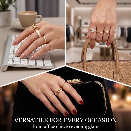 Ringen, roestvrij staal, open, verstelbaar, golfring, knuffel, hand, vinger, retro, vintage, verstelbaar, stapelbaar, set, open, goud — afbeelding 5