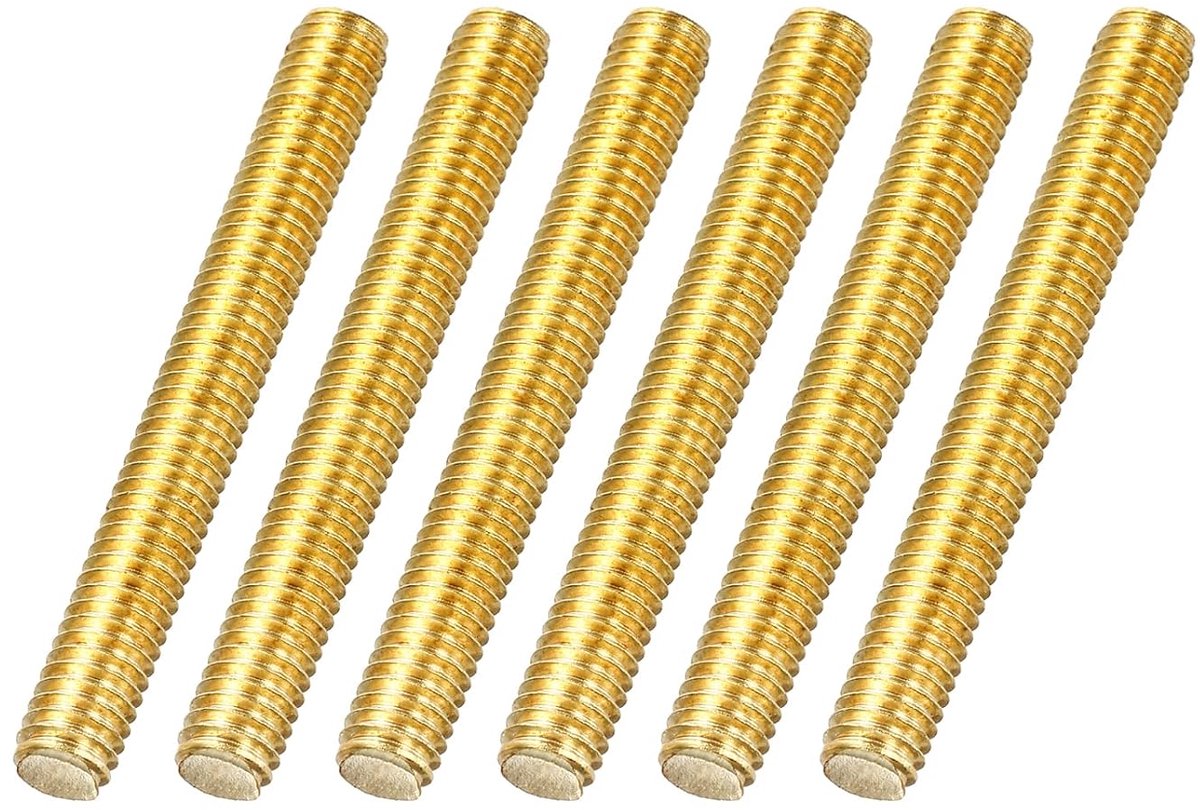 Set van 6 M6 x 50 mm volledige schroefdraadstang, messing rechtse schroefdraad, schroefdraadpen voor meubelmontage, 1 mm helling