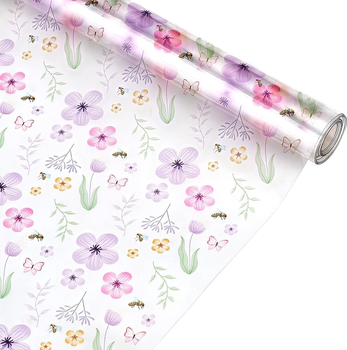 PandaHall Bedrukte TPU Jelly Faux Lederen Stof, 79x13 inch TPU Borduurwerk Materiaal Kleurrijke Bloem Patroon Transparant Vinyl voor Naaien Borduurwerk Quilten Crafting Project Tassen Woondecoratie