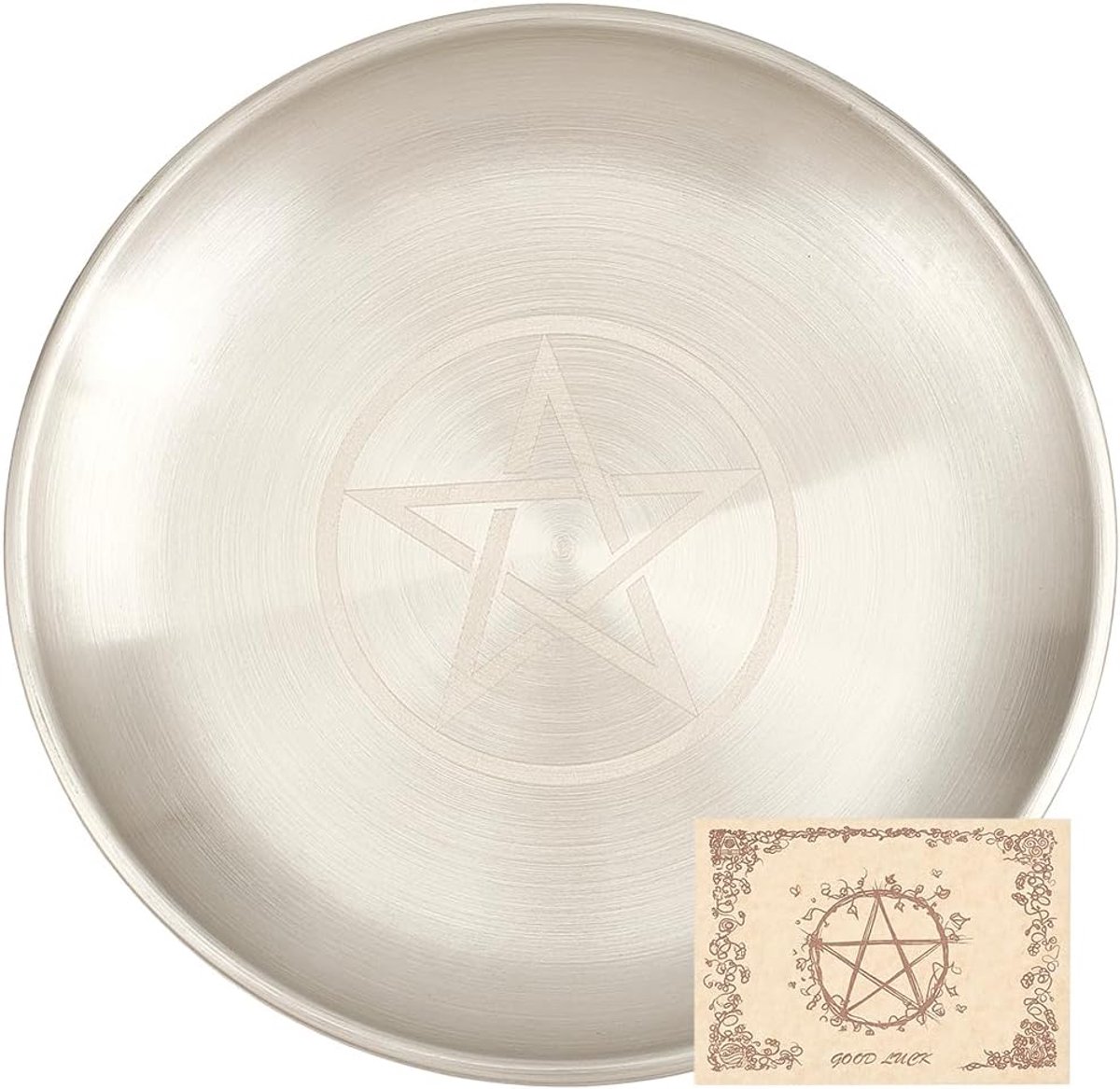 Sternaltaar, rituele schaal, roestvrij staal, platte schaal, rond dienblad, gebed, offerschaal, schaal, kaarsenhouder, wierookbrander, meditatie, tarot, sieraden, wichelroede, 14 cm