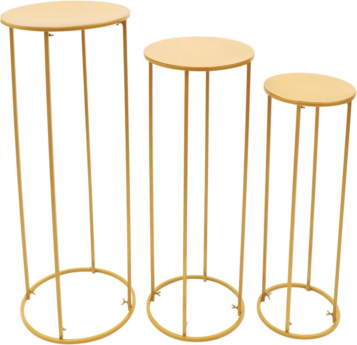 3 stuks gouden sokkel, staande cilinderstandaard, bloemenkruk, afneembare bloemenstandaard, bloemenzuil, bruiloft, middenstuk voor feesten, bruiloft, woonkamer, patio, decoratie, 100/79/59 cm