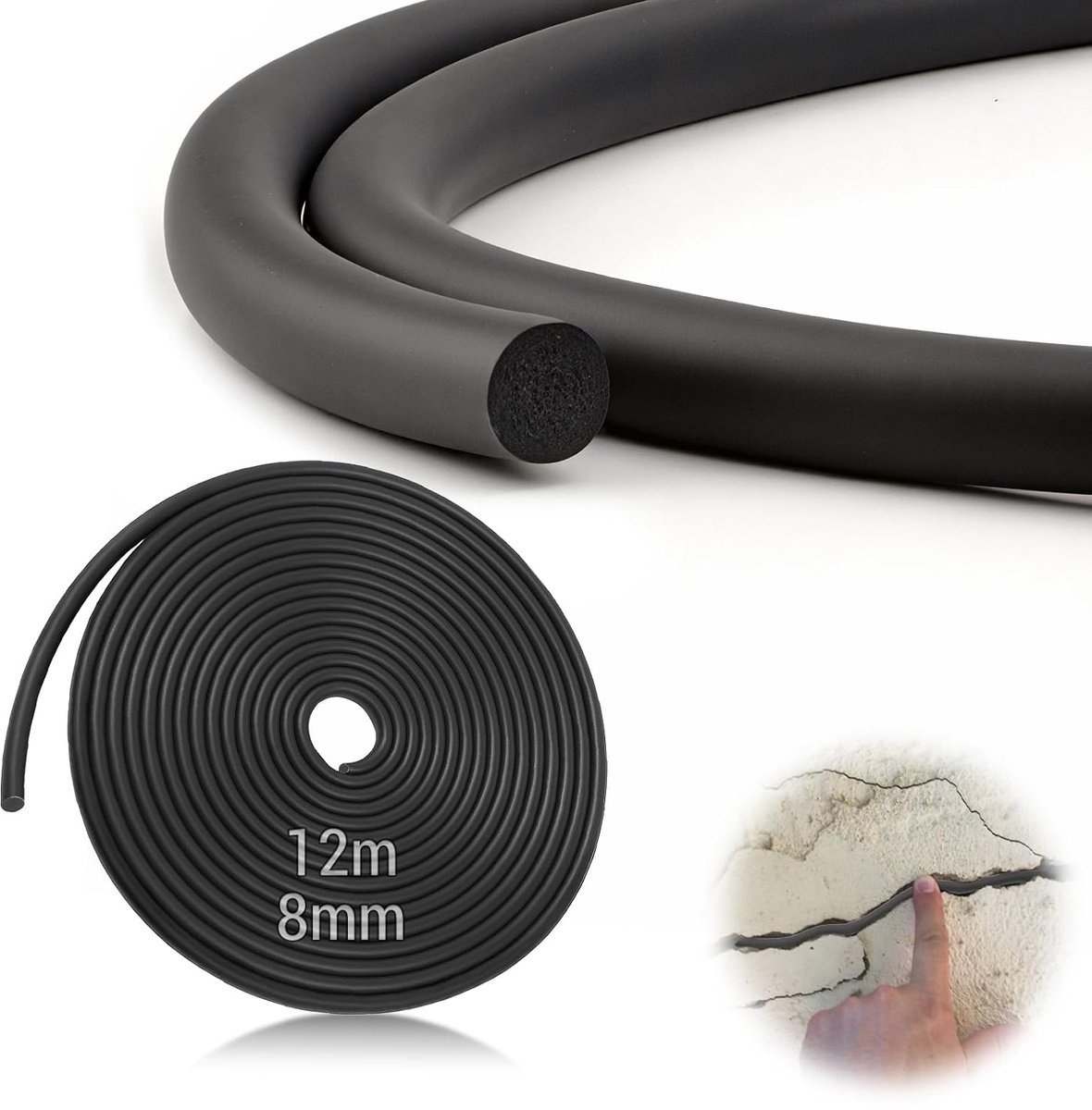 afdichtsnoer Ø 8 mm afdichtsnoer voor voegen 12 m afdichting schuim rond snoer voegenvulprofiel voor muren, gaten, deuren, ramen en plafonds