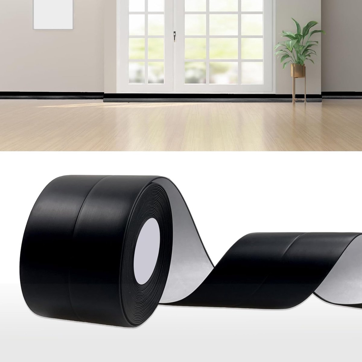 PVC Plint Zwart, 23mmx32mmx12M, Flexibele Plakplinten op Rol voor Keuken en Badkamer