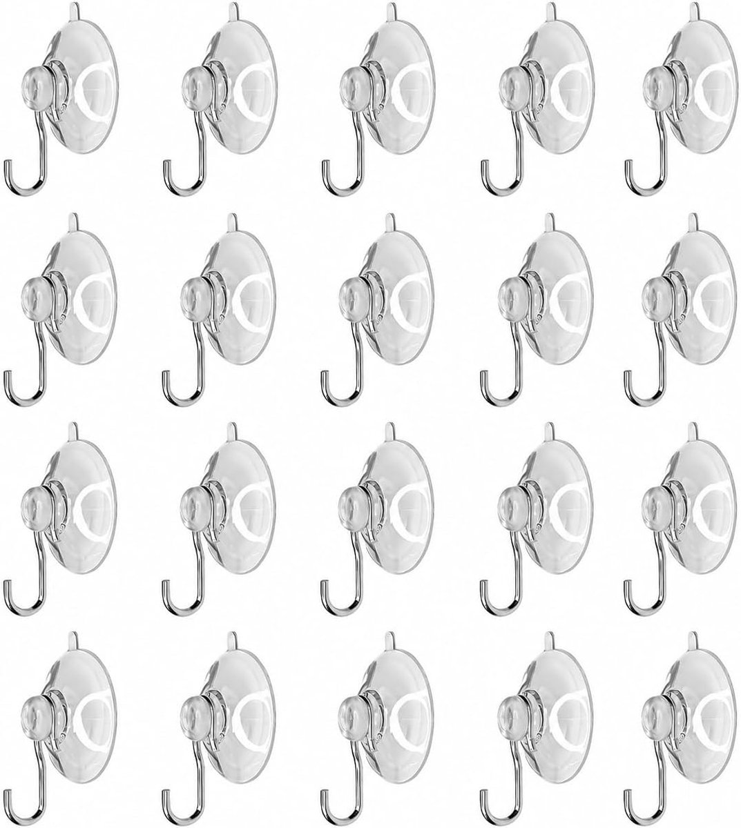 20 Stuks Zuignaphaken 40 mm, Transparant voor Raam en Badkame | 20 transparante zuignappen met haken voor glas, tegels, spiegel, keuken, badkamer, lichtsnoeren en kleine decoratie