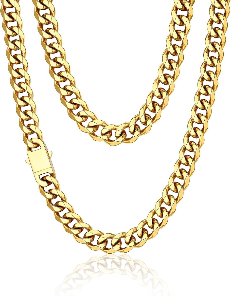 Heren Ketting Roestvrij Staal/Verguld, Zwarte Heren Cubaanse Ketting, 6/9/12 mm Breed, Lengte 46/51/55/61/66/71/76 cm, Hip Hop Sieraad
