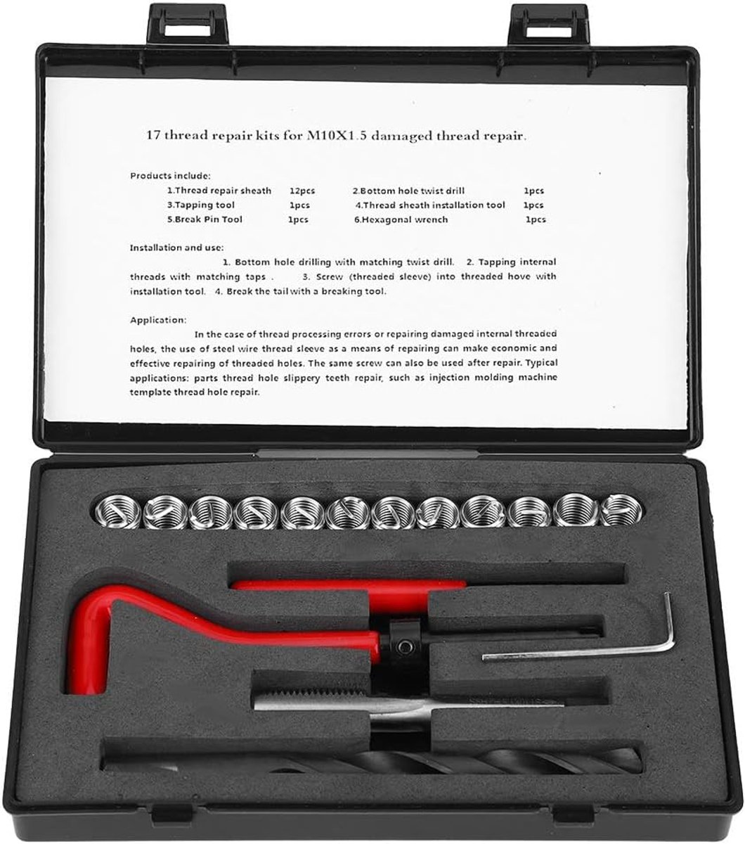 Drill Tap Wrench Schroefdraad Insert Tool 17Pcs M10 X 1.5 Draad Reparatie Tool Kit Helicoil Reparatie Kit voor Auto Repareren