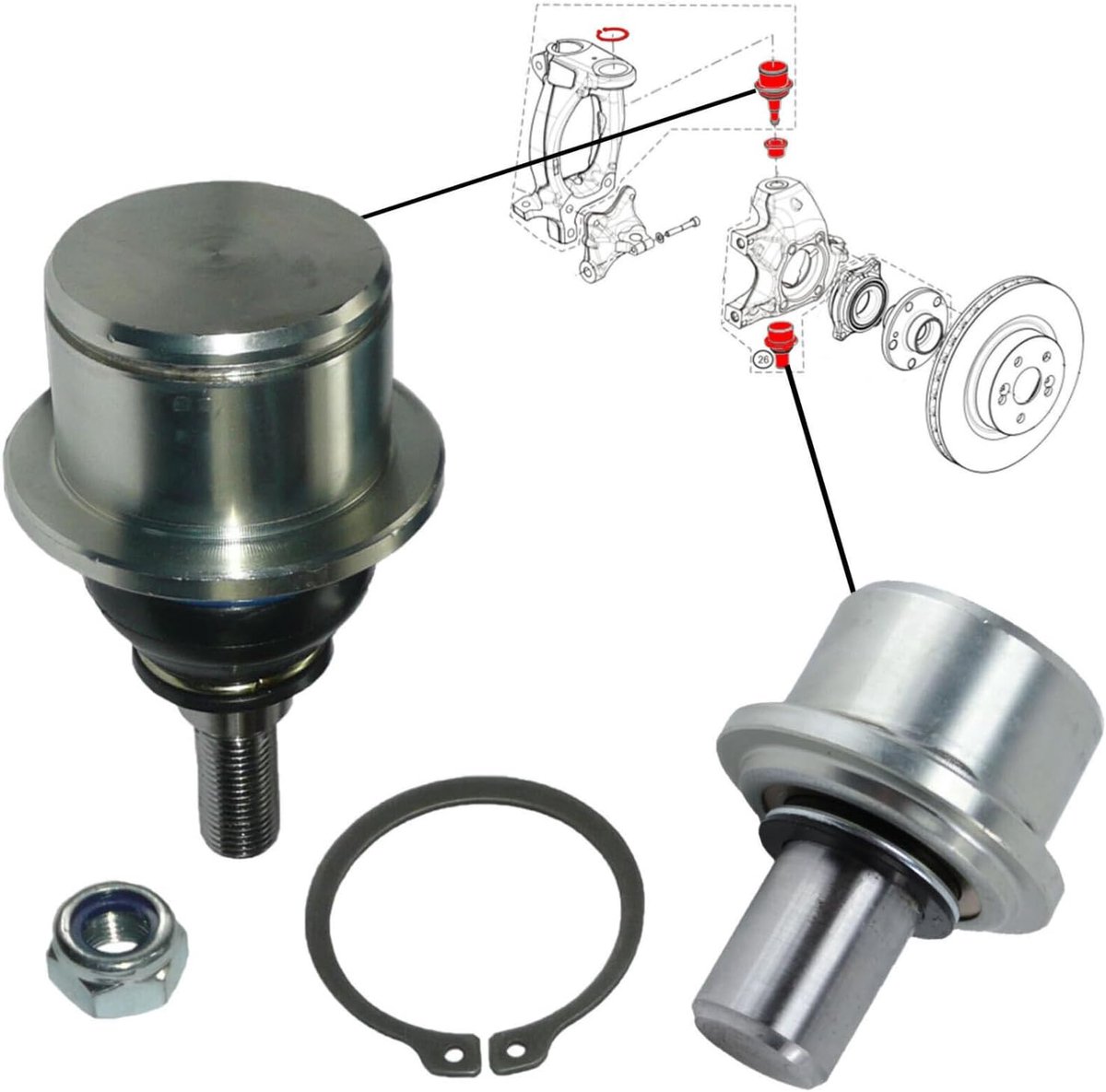 Onderste en Bovenste Hoofd Links of Rechts Voornaaf Compatibel voor Renault Clio 3 RS Sport en Megane 3 RS 7711160423 8200438088