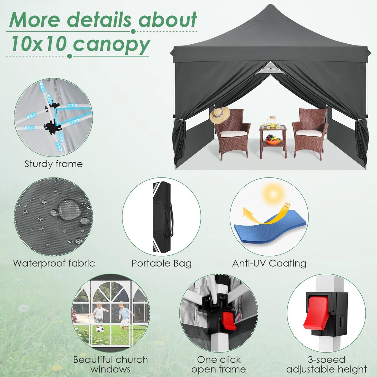 Pop-up luifeltent 10x10 - waterdicht met zijwanden - UV 50+ bescherming - ideaal voor evenementen en feesten - SnelShoppen