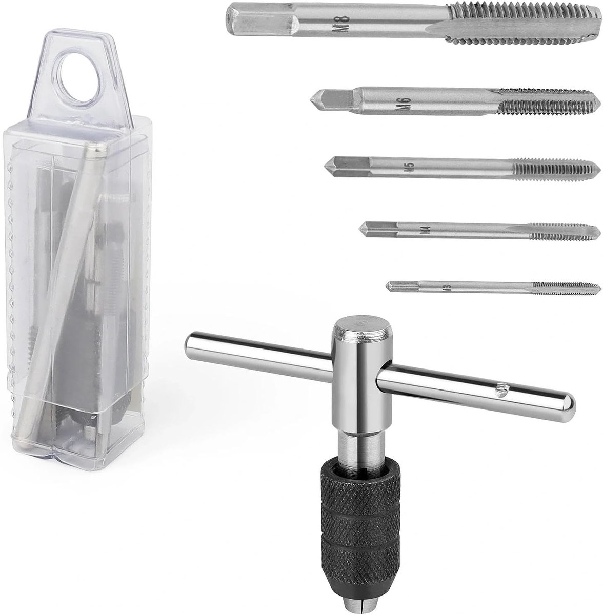 Schroefdraadsnijset, 5 Stuks (M3 Tot M8) | Met Windijzer voor Hout, Kunststof, Aluminium, Draadsnijset voor Metaal, Handwerk, Doe-het-zelvers en Reparaties