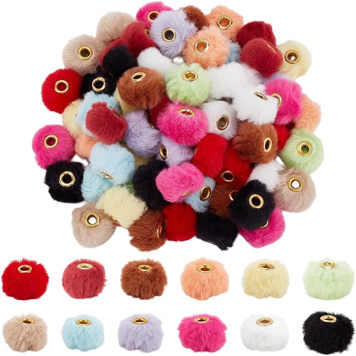 PandaHall 72 stuks 12 kleuren pluizige kralen 20 mm grappige pompons kralen decoratie voor pennen schattige kralen pluche ballen kralen voor pennen sleutelhangers doe-het-zelf kralen gat: 4 mm