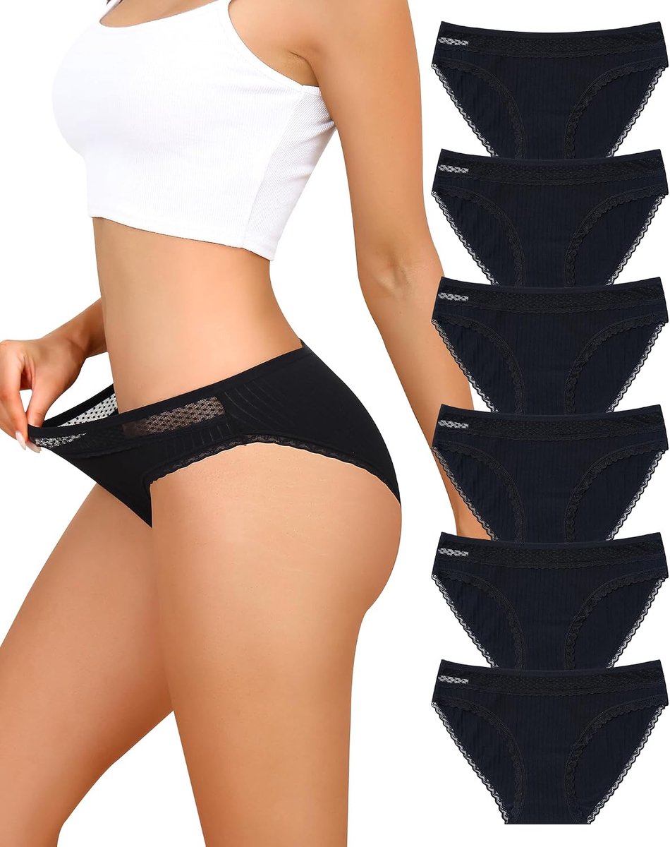 Damesslip, Braziliaans katoen, kant, dames, 6 stuks, Verpakking van 6 stuks, XL | Zachte hipster slipjes, ondergoed, lage taille, multipack, S-XL