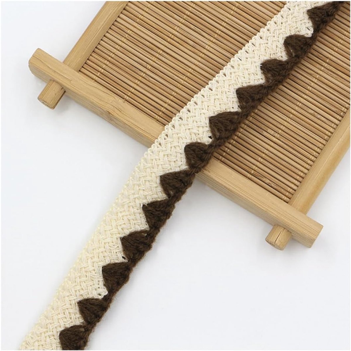 Gehaakte kant, katoenen band, geweven riem, naaigordel, woldraad, jacquard, randband, schelpvorm voor doe-het-zelf naaien, tassen, mouwen, kraag, kleding, bruine golf 2 cm x 10 m