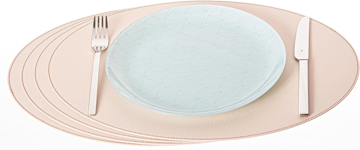 Placemats van gerecycled leer, 4 stuks placemats, placemats 45,7 x 33 cm (crèmewit/beige)