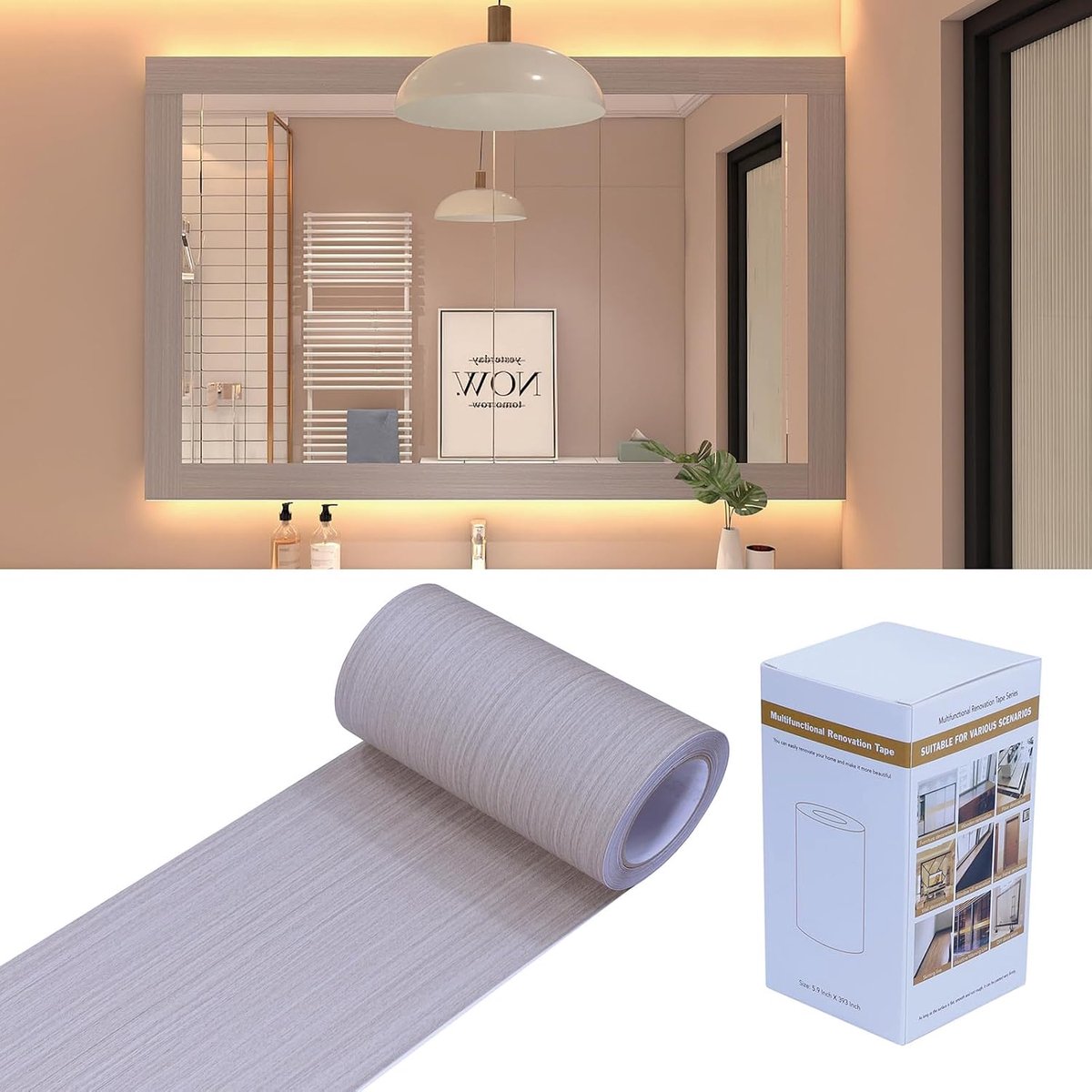 Verwijderbaar, waterdicht, badkamerspiegelframestickers, houtnerf, zelfklevend, houtnerf voor deuren, randen, muren, behang, meubels, 15 cm x 10 m