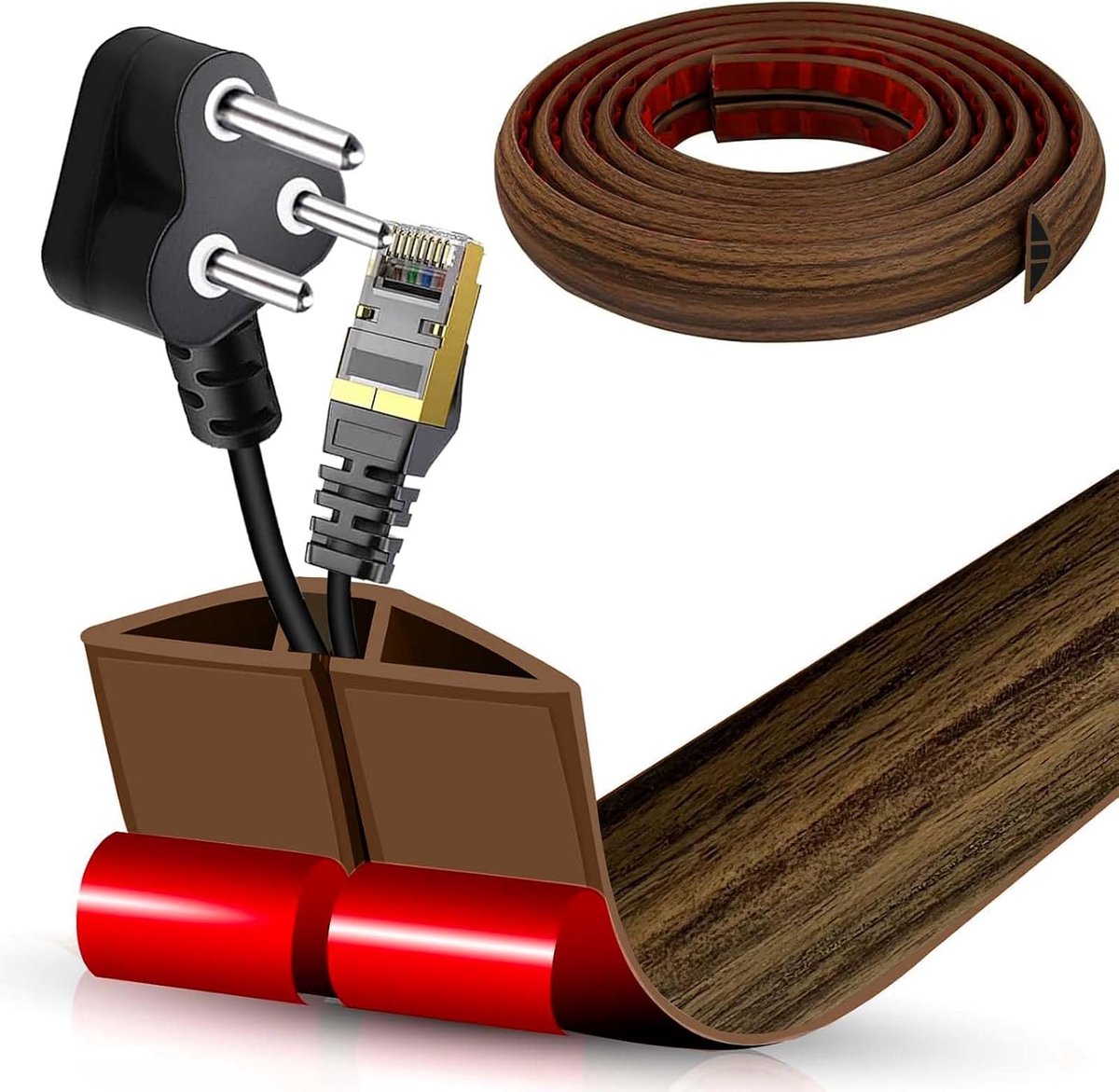 Kabelgoot voor de vloer, zelfklevend, flexibele kabelbescherming van antislip pvc, voor kantoor, thuis (Gerookt hout, 5cm X 1 m)