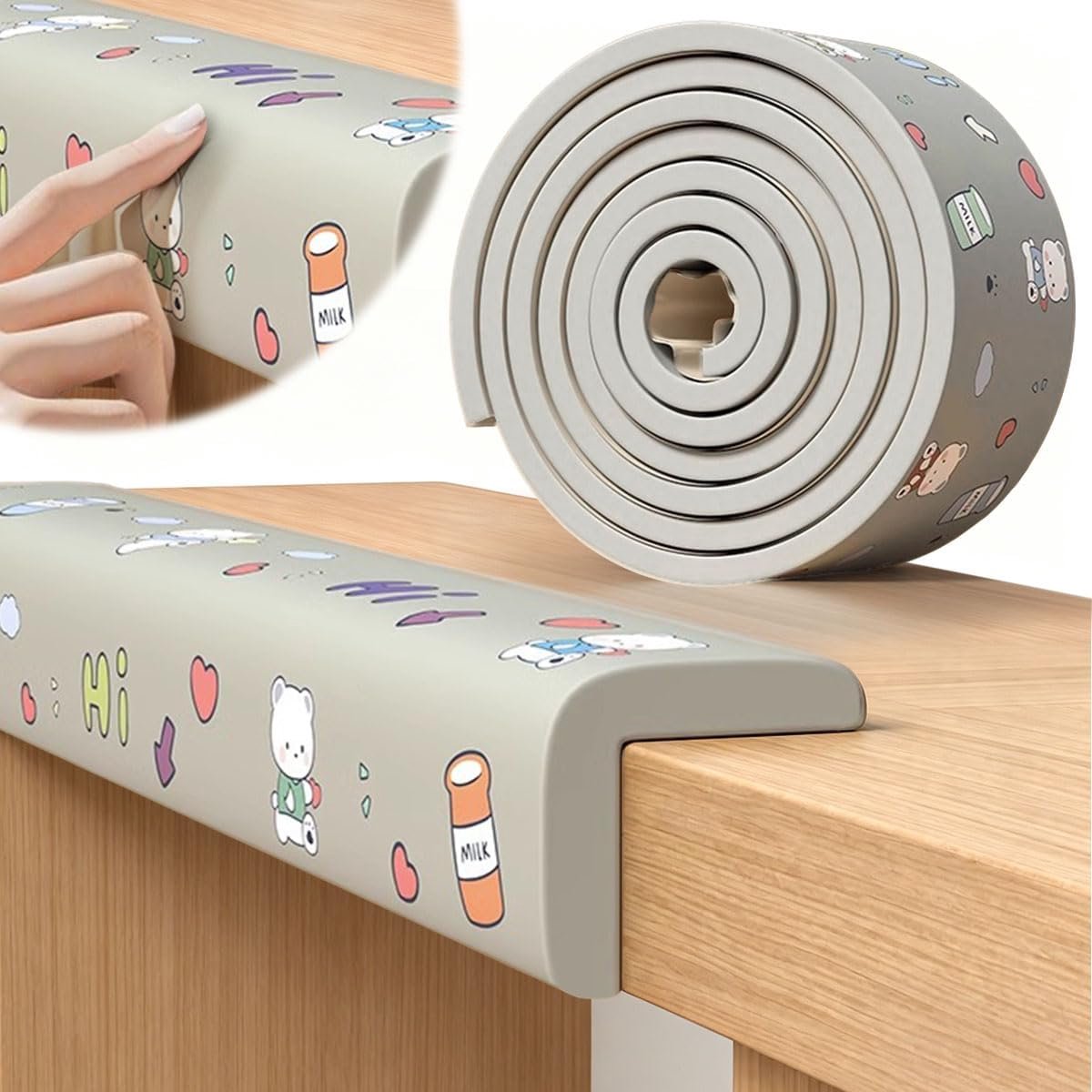 Randbescherming voor baby's, schuimrubber, tafelrandbescherming, hoeken, zelfklevend, voor kinderen, bed, vensterbank en bureau, meubels (Grijs-2, 2M X 8CM)