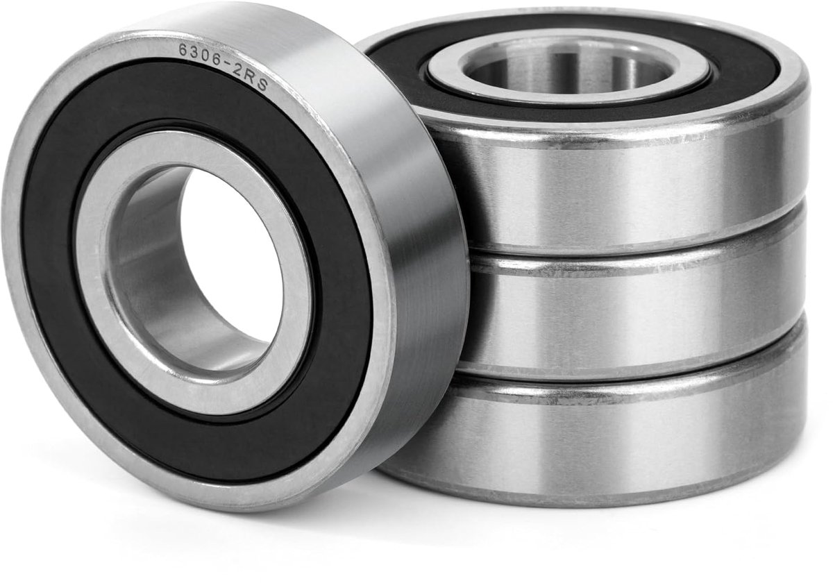4 stuks 6306-2RS kogellagers 30 x 72 x 19 mm, verchroomd en voorgesmeerd staal, 6306RS groefkogellagers met dubbele rubberen afdichting, voor skateboard-lagers