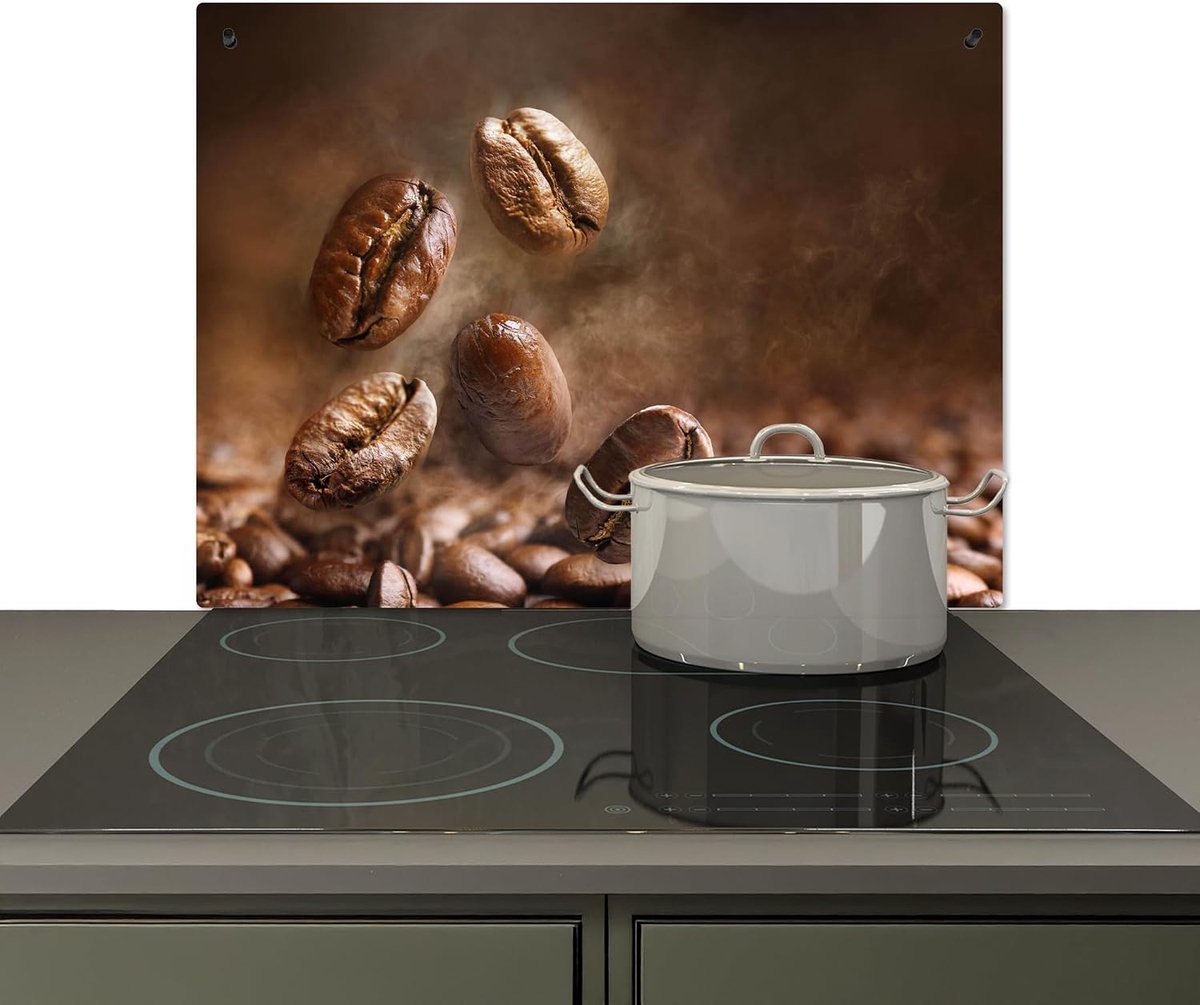 Spatscherm Keuken 52x71 cm Kookplaat Achterwand Beschermer Muur Spatwand Fornuis Aluminium Hittebestendig - Koffiebonen - Koffie - Bruin