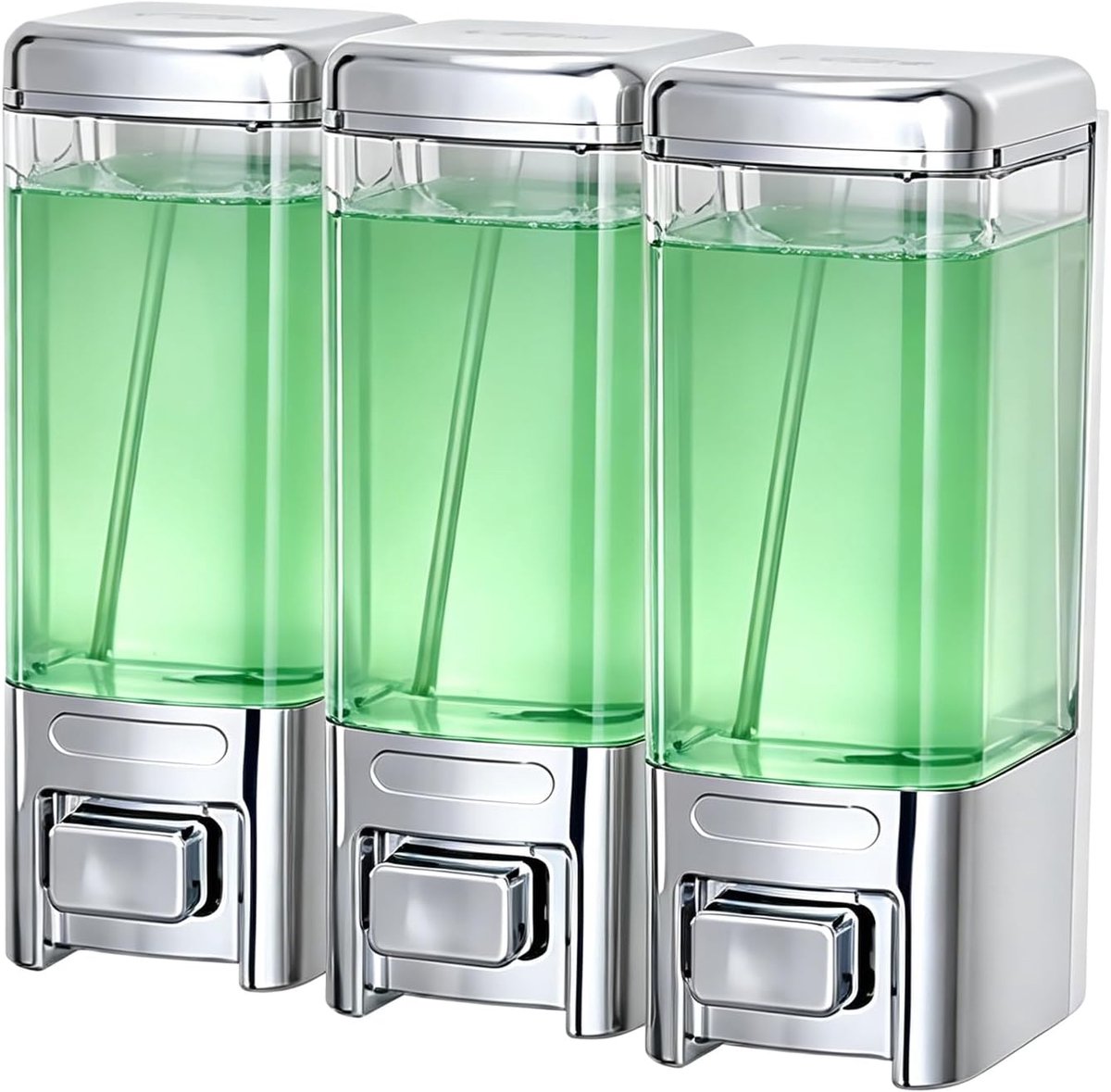 Zeepdispenser wandbevestiging 500 ml - set van 3 - zilver - wandmontage zonder boren - ShopVlot