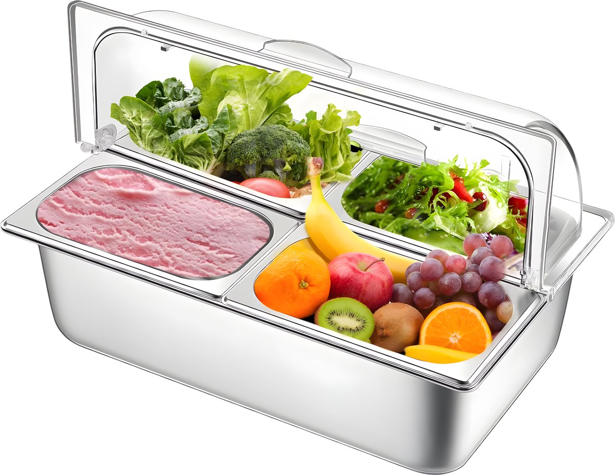 Buffet IJsdisplay met 4 Pannen - Aanrecht Food Display Container - Voor Restaurant & Catering