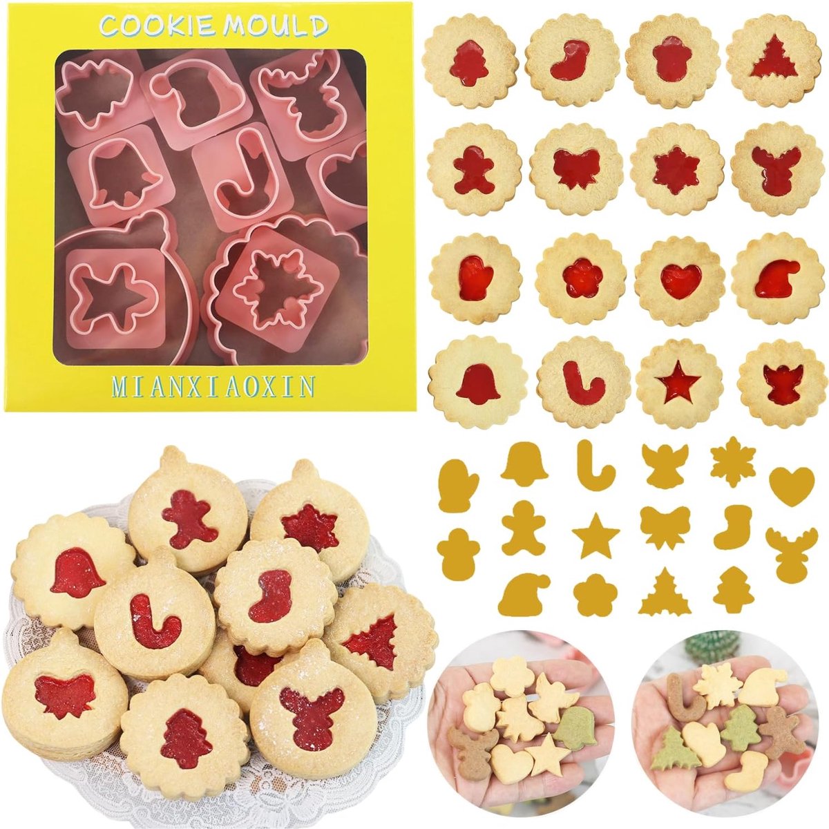 Kerstdeegsnijders 10-delig - Plastic mini koekjesvormpjes - 32 verschillende vormen - Voor het bakken van kerstkoekjes - ShopVlot