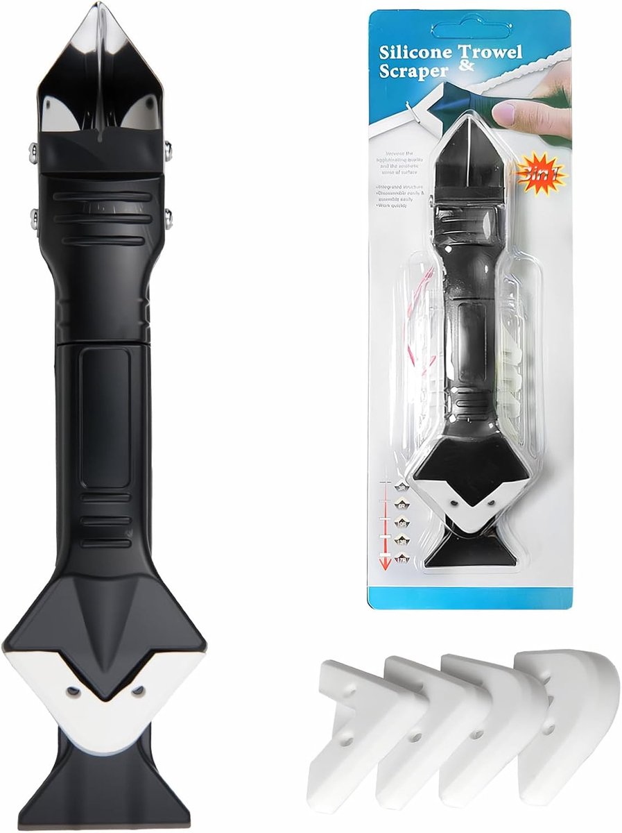 Siliconen applicator 3-in-1 - roestvrij staal - met verwisselbare koppen - ideaal voor voegen en krappe ruimtes - ShopVlot