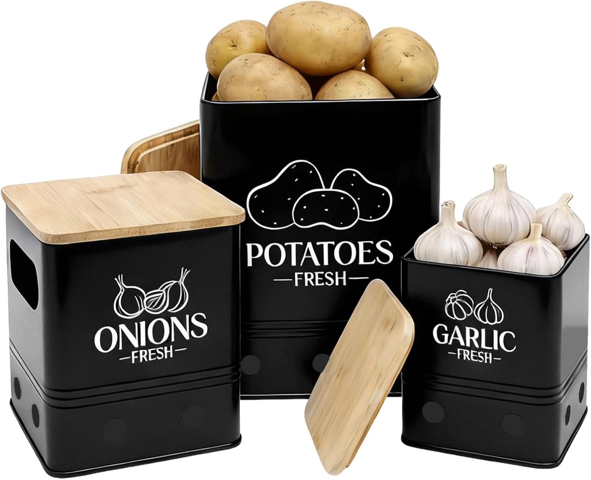 Aardappelopbergdozen set van 3 - Stapelbare ventilatieboxen - Houdt groenten langer vers - Ideaal voor keukenopslag - ShopVlot