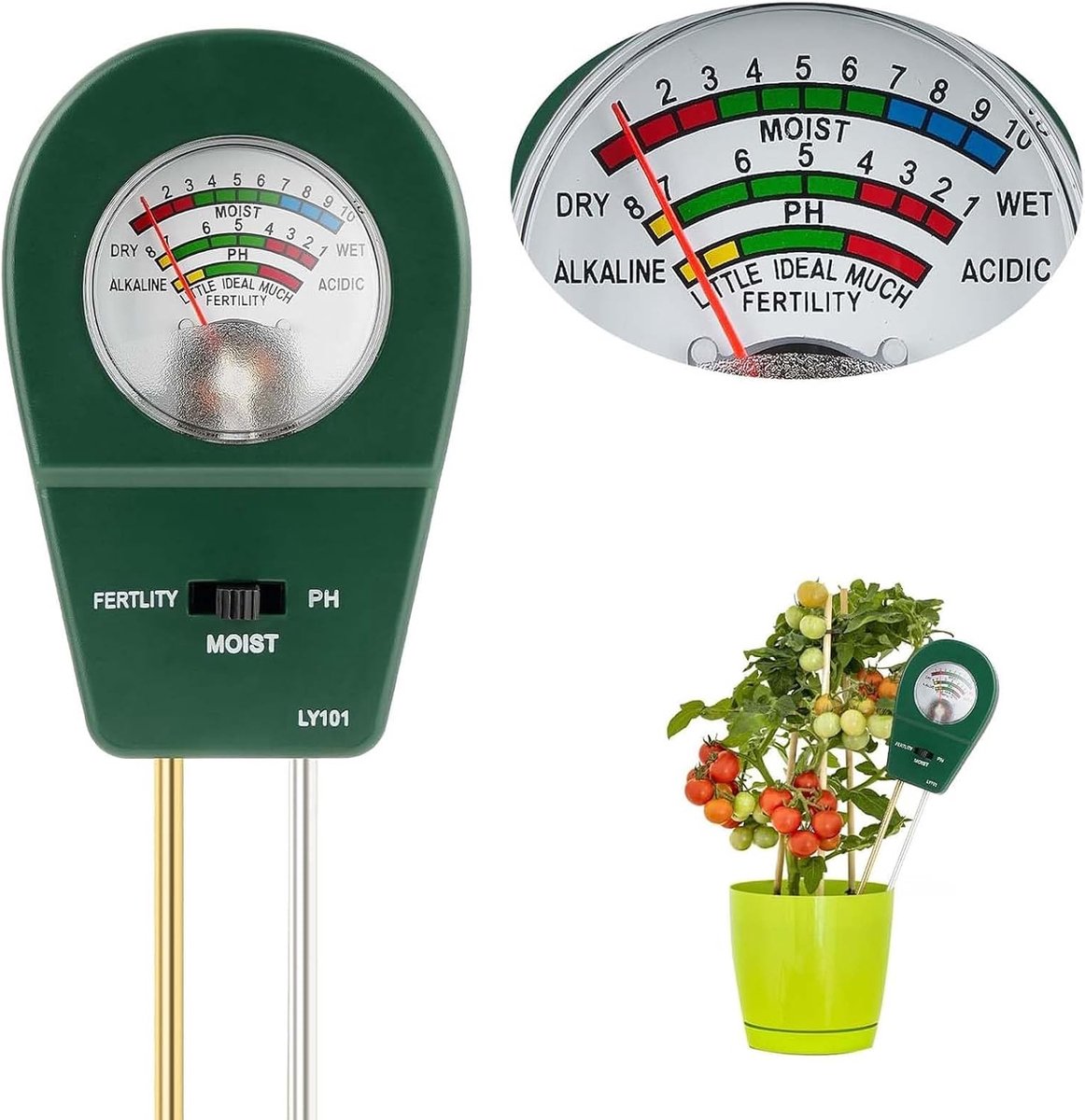 Bodemtester 3-in-1 - pH, vocht en vruchtbaarheid - geen batterijen nodig - ideaal voor tuin en gazon - ShopVlot