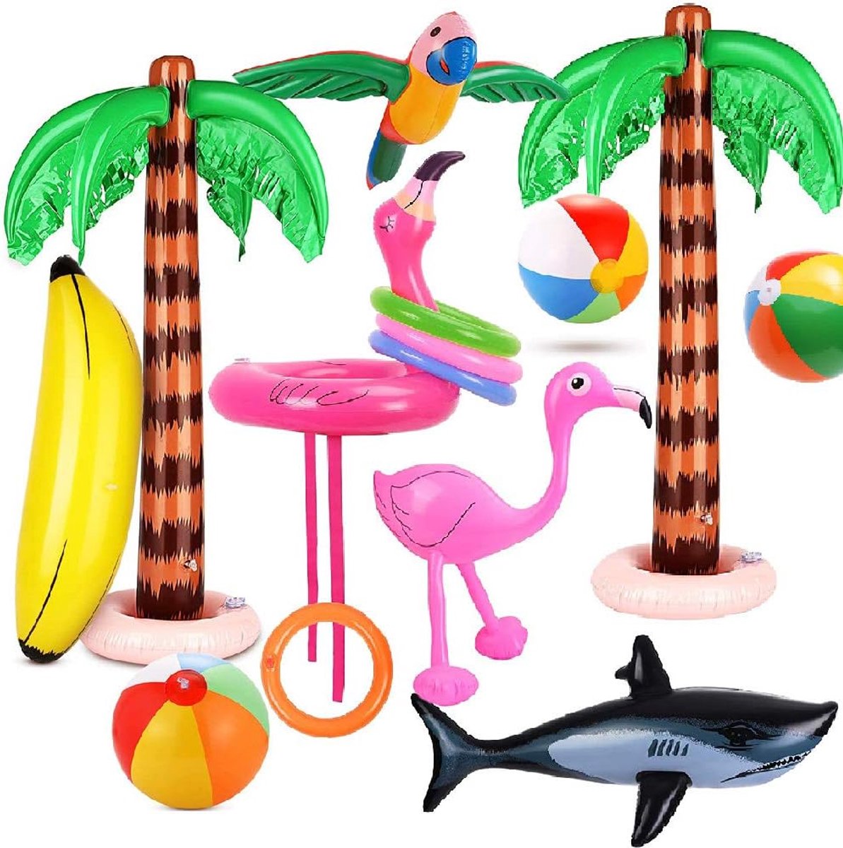 Opblaasbare strandaccessoires 14 stuks - diverse vormen - herbruikbaar - perfect voor luau feest - ShopVlot